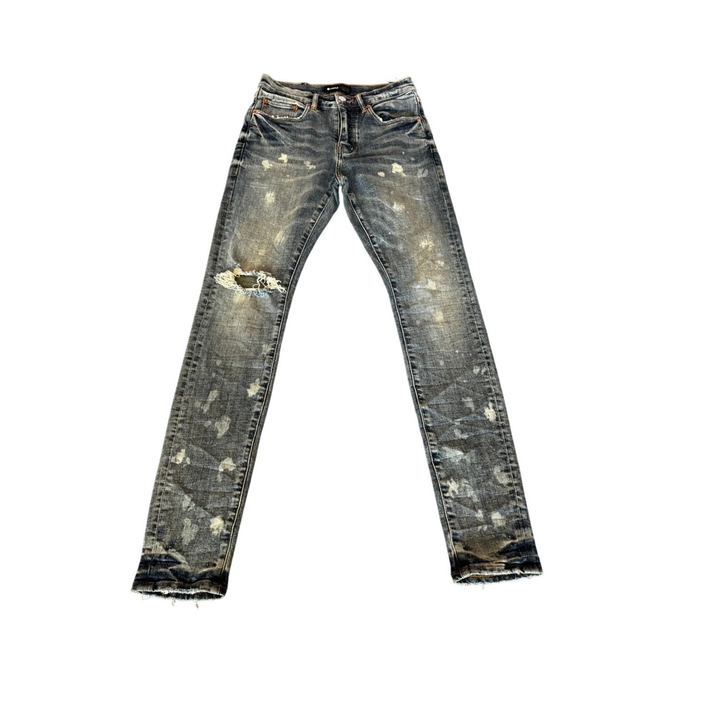 Purple Brand P001 Slim Jeans Blue Distressed Bleached Paint Splatter Mens SZ 28